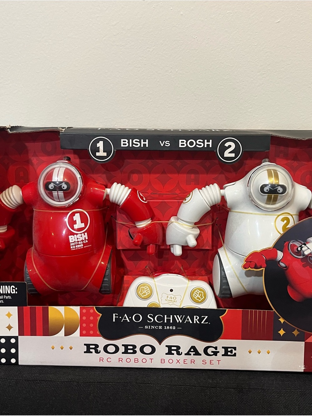FAO Schwarz Robo Rage RC Robot Boxer Set - Red & White with Gold Details